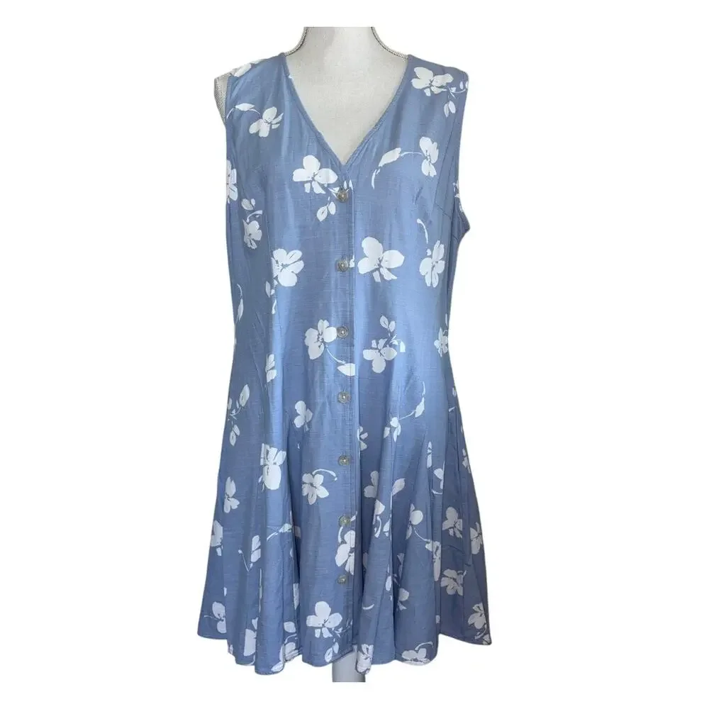 New Universal Thread Women's Blue and White Floral Button-Front Mini Sundress XL